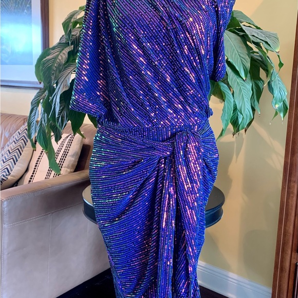 NWT! GRACE KARIN Sequin wrap style Dress / One Shoulder Ruched Dress - Large - Picture 3 of 11